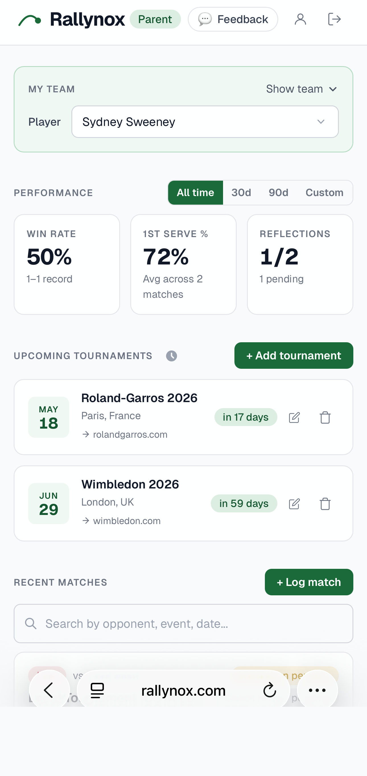 Rallynox parent dashboard
